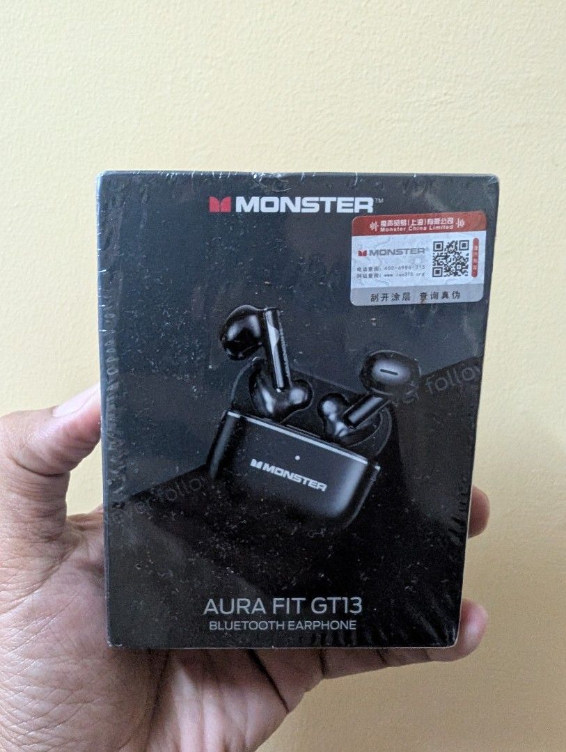 Monster Aurafit GT13 Bluetooth earphones (Category: Earphones) located in Quezon City. Submitted by unboxingtito (Listing ID 1427307635, Image 1). Description: Brand new and sealed .