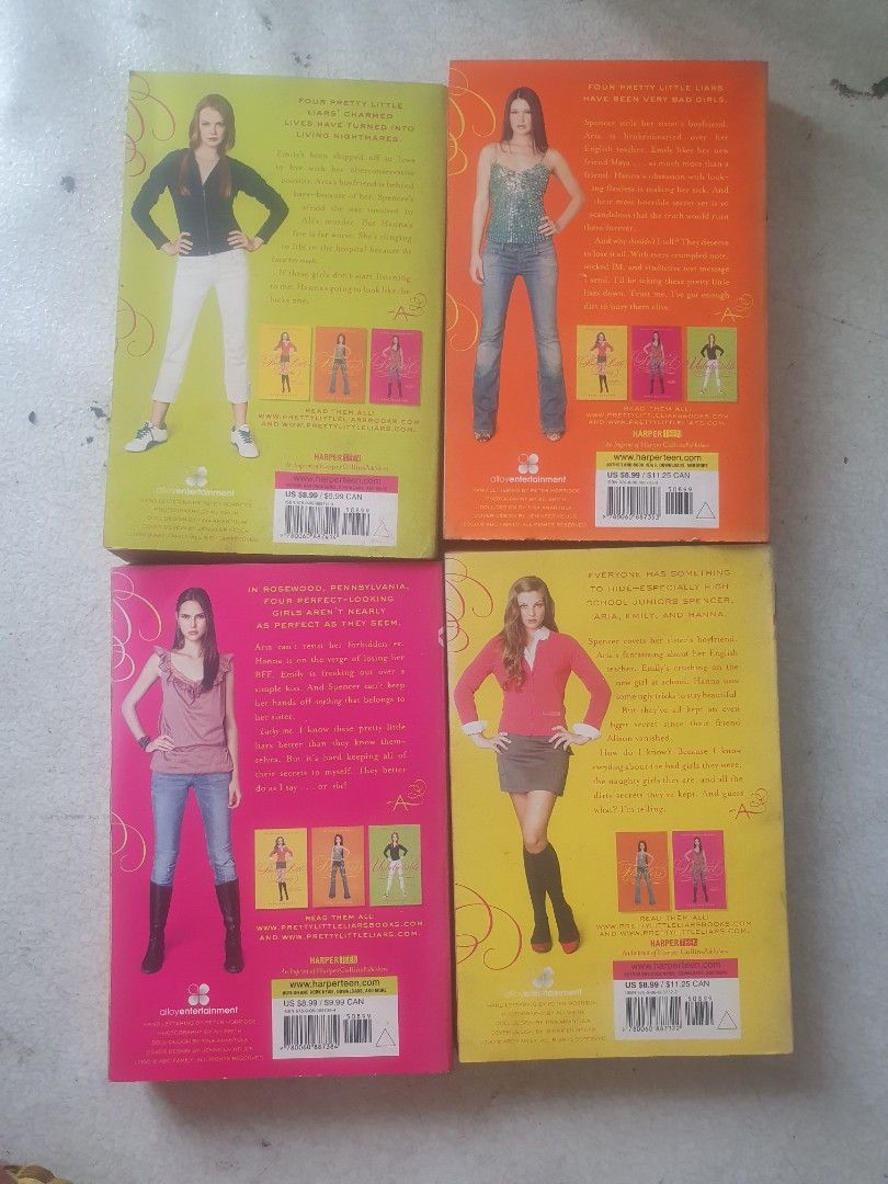 Pretty Little Liars Book Set (Category: Storybooks) located in San Pablo. Submitted by happyflower_4a9f30 (Listing ID 1427183515, Image 2). Description: Set of four books from the Pretty Little Liars series. Titles include "Flawless", "Unbelievable", "Perfect", and "Pretty Little Liars". The books are paperback and feature colorful covers with images of the characters. The author is Sara Shepard. The books are in English..