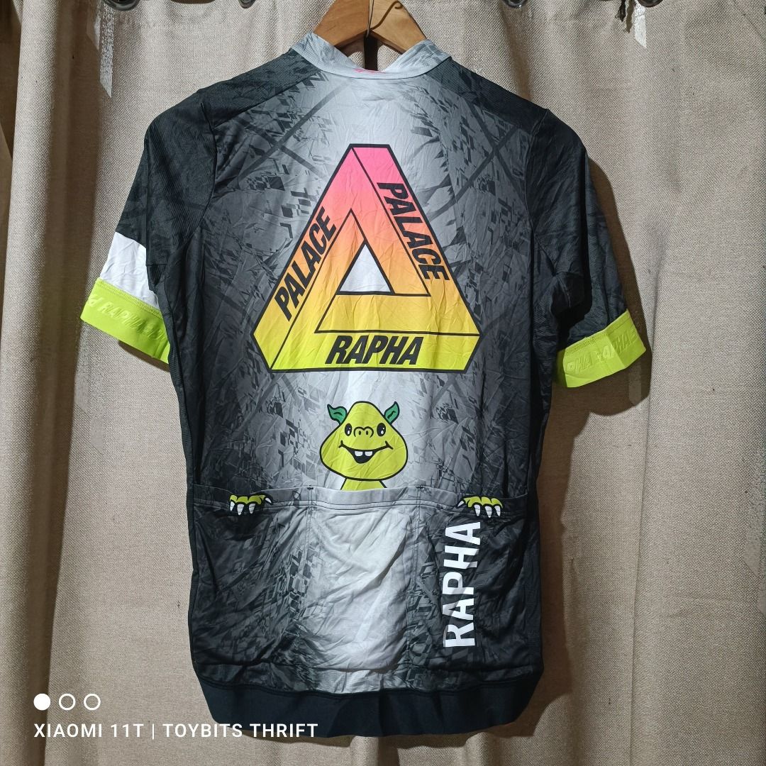 Rapha EF Education First Pro Team Training Jersey - LRG (Category: Activewear) located in Davao. Submitted by victorcalit (Listing ID 1427275515, Image 2). Description: Rapha Pro Team Training Jersey in size Large. Features a Palace design. Made with 87% polyester and 13% elastane. Includes care instructions. Made in Romania. The jersey has a full zip and a unique design on the back with the Palace and Rapha logos..
