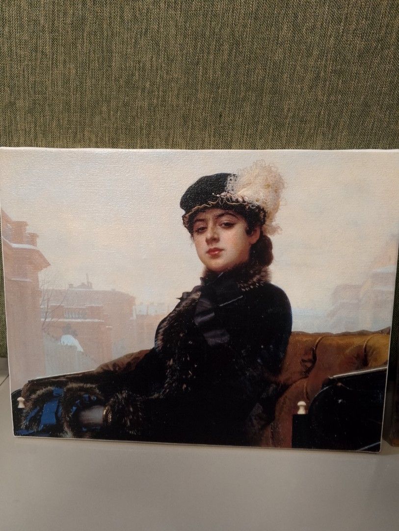 Van Gogh & Kramskoy Canvas Prints (Category: Art & Prints) located in Binangonan. Submitted by stufflikedat (Listing ID 1427266247, Image 1). Description: Vintage print on stretched canvas of the famous painting "Portrait of an Unknown Woman" (1883) by the Russian artist Ivan Kramskoi, often referred to as a "Russian Mona Lisa" due to the mysterious and intriguing expression of the woman. The original masterpiece is housed in the State Tretyakov 