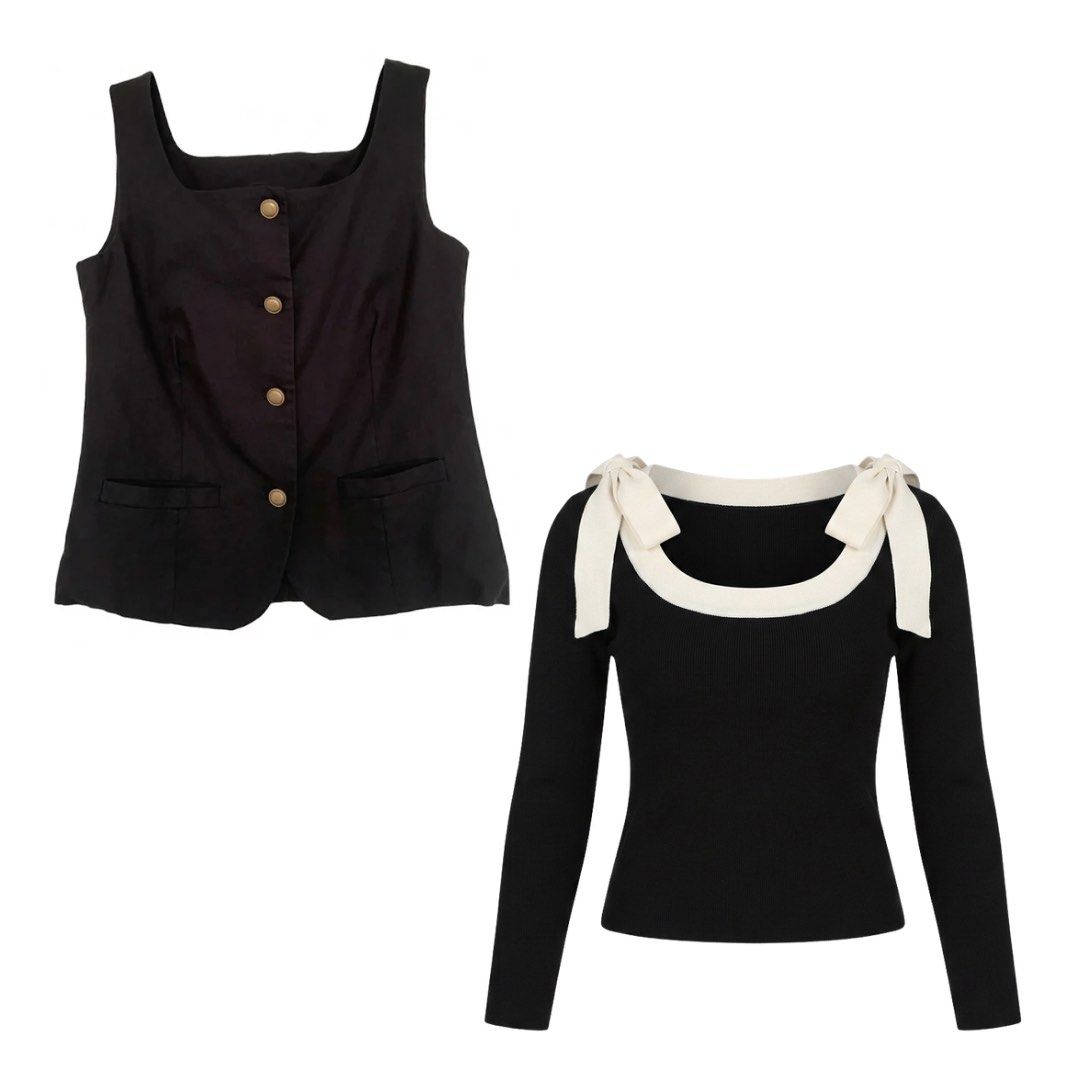 [SET] DAZY Slim Fit Pullover Sweater and Square Neck Button-Down Vest (Category: Sets or Coordinates) located in Taguig. Submitted by apricity.shop (Listing ID 1427231048, Image 1). Description: [SET] DAZY Slim Fit Pullover Sweater and Square Neck Button-Down Vest — The item is pre-loved. Please manage your expectations — imperfections may be present. —Square Neck Button-Down Vest Brand: ALfashion Online Shop (Clock Shop) Condition: Preloved / Us