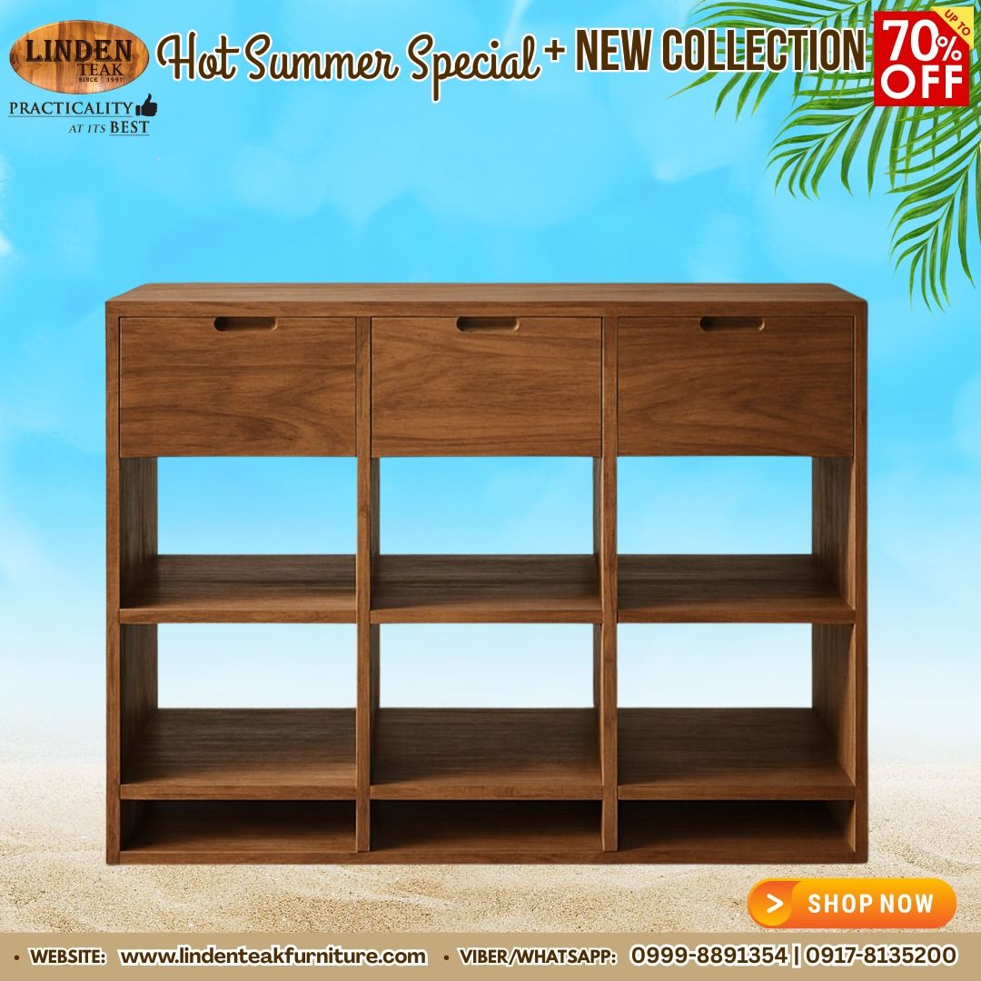 Solid Teak Wood Console Divider with 3 Drawers, Furniture & Home Living ...