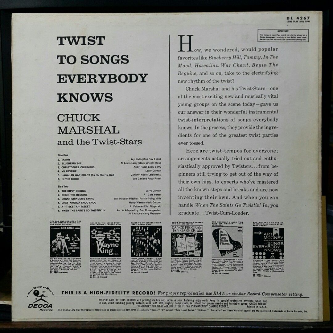 vinyl Chuck Marshal - Twist 1962 (open) (Category: Vinyls) located in Antipolo. Submitted by rlt1870 (Listing ID 1427284145, Image 2). Description: record and album cover in good condition. local made vinyl. Antipolo Rizal.