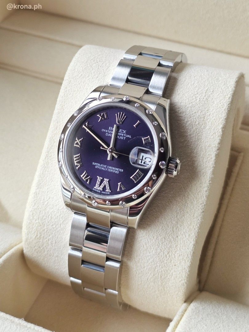 2018 Rolex Datejust 31 178344 (Category: Luxury Watches) located in Makati City. Submitted by rvffy (Listing ID 1427418226, Image 1). Description: Rolex Datejust 31 "Aubergine" PRICE: Php718,000 Year: 2018 Size: 31mm Model Number: 178344 Links: 12 (Complete) Rolex Guarantee Card/Certificate: Yes Rolex Box: Yes Checked/Auth by: Watch Solutions (w/ receipt) PM for inquiries. 📍 One Ayala, 1 Ayala Ave cor. Edsa, Makati City .