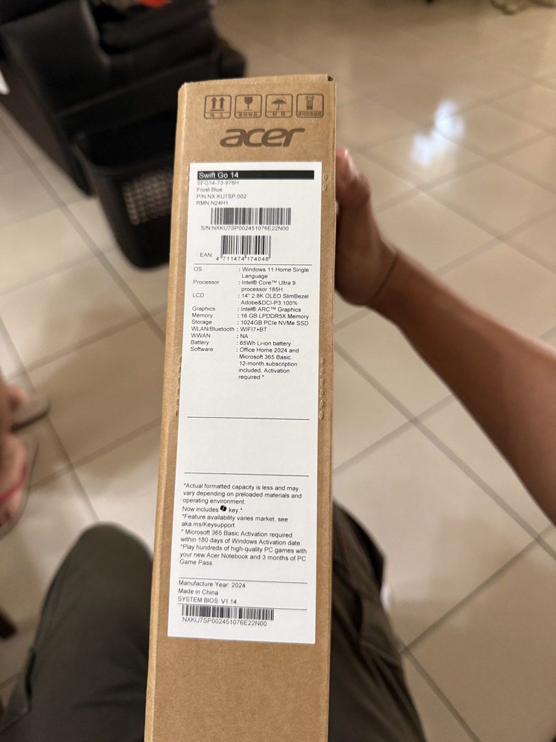 Acer Swift Go 14 Laptop (Category: Laptops & Notebooks) located in Bongabon. Submitted by yvannee (Listing ID 1427360091, Image 3). Description: 🔥 FOR SALE: Brand New Sealed Acer Swift Go 14 ✅ Intel Core Ultra 9 ✅ 16GB RAM / 1TB SSD ✅ 14” 2.8K OLED Display ✅ Super thin & lightweight 📦 100% Brand New & Sealed 💰 Price: ₱56,999 (slightly negotiable) 🔒 Money-Back Guarantee: Full refund if item is proven defective upon opening (must be checked dur
