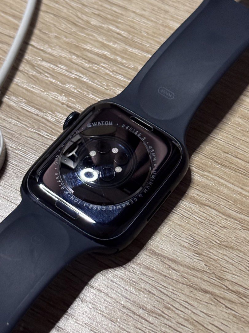 Apple Watch Series 8 (GPS, 45mm) (Category: Wearables & Smart Watches) located in Tacurong. Submitted by chaeri_____ (Listing ID 1427389575, Image 3). Description: 📍mindanao — minor scratches — includes OG band — S/M - well used — M/L - never worn — includes OG charger — slightly negotiable.