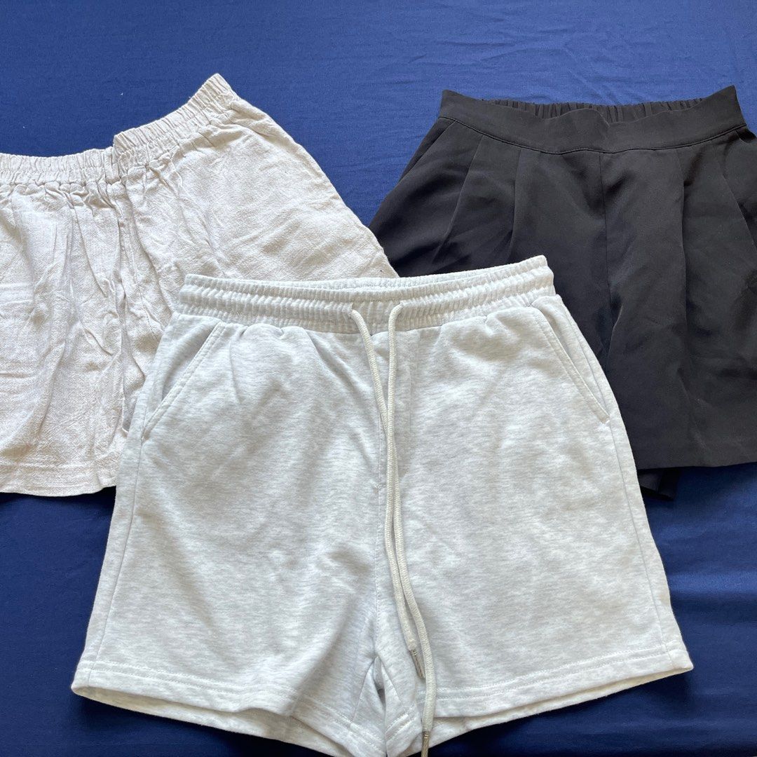 Assorted Shorts - Black, Gray, and Beige (Category: Shorts) located in Cagayan de Oro. Submitted by aeiith (Listing ID 1427340905, Image 1). Description: Dimes are posted length po sa lahat is 14" Linen (thrift) Sweat short (unisex) Pleated shorts (used once) Price is firm + shipping Thanks.