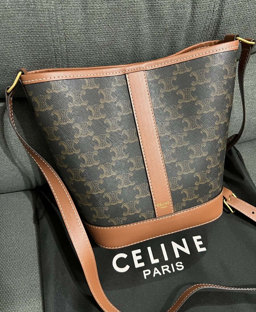 Celine Triomphe Medium Bucket Bag (Category: Luxury Bags & Wallets) located in Quezon City. Submitted by luxxechic (Listing ID 1427315907, Image 2). Description: coded with dust bag good as new no issue japan preloved actual photo posted mop: gcash.