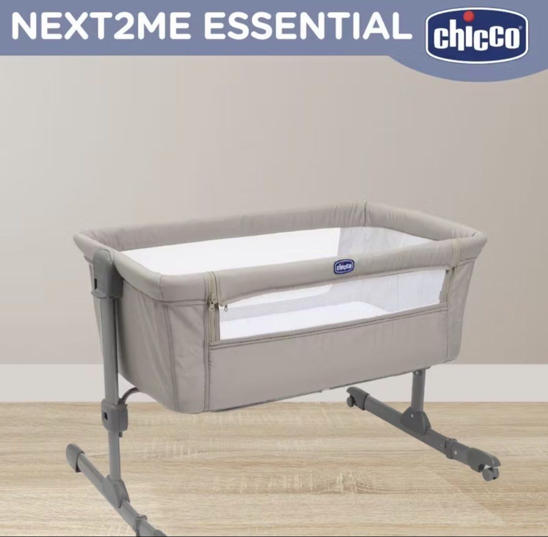 Chicco Next2Me Essential Crib (Category: Cots & Cribs) located in Makati City. Submitted by tommythefatcat (Listing ID 1427376658, Image 3). Description: CHICCO Next2Me ESSENTIAL COSLEEPER CRIB. Item in good condition. -Attaches securely to most beds. It has position height adjustment: Adapts to various bed heights and your personal preference. Foldable feet: Allows for easy placement even next to beds with drawers. 2 swivel wheels with brakes: C