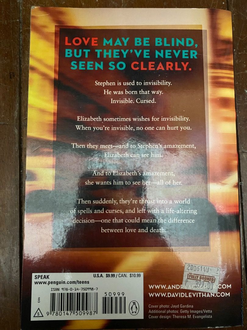 Invisibility by Andrea Cremer and David Levithan (Category: Storybooks) located in Manila. Submitted by denisetuazon (Listing ID 1427318310, Image 2). Description: .