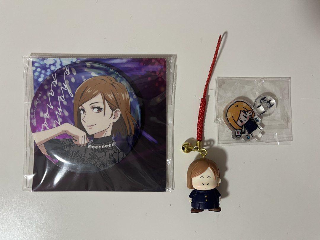 Jujutsu Kaisen Nobara merch (Category: Character Goods) located in Paranaque City. Submitted by from_opal (Listing ID 1427444266, Image 1). Description: (1) phantom parade 1st anniversary can badge (1) netsuke (1) mini acrylic standee • mop: gcash/maribank • dop: payo/3d reservation • mod: sdd/j&t • loc: parañaque.