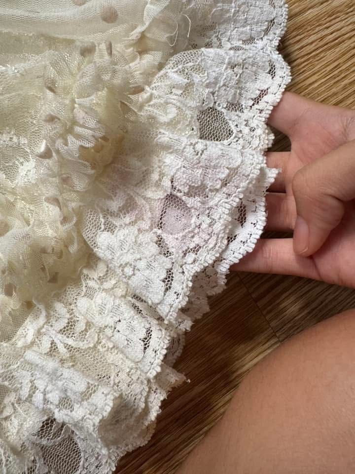 Liz Lisa Lace Skirt (Category: Skirts) located in Manila. Submitted by tungtungsahurting (Listing ID 1427436901, Image 3). Description: - Liz Lisa Tule Skirt in Cream - freesize - flaws: as seen in pictures (stains *may* be removable) .