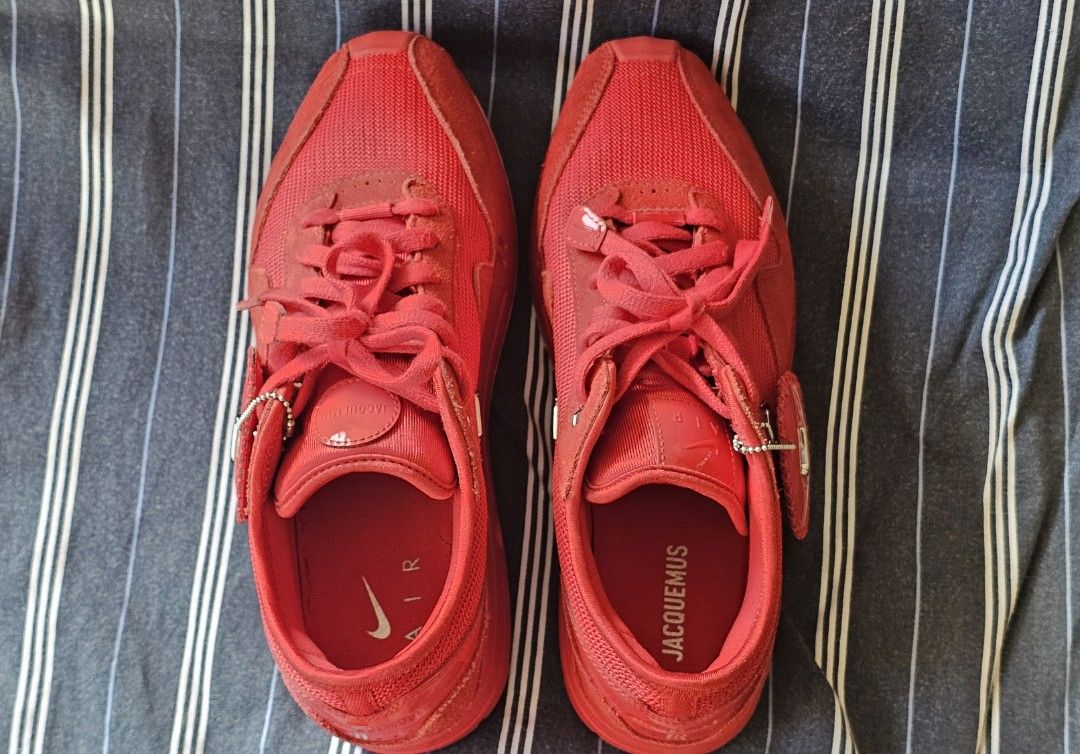 Nike x Jacquemus Air Max 1 Sneakers (Category: Sneakers) located in Las Pinas. Submitted by randomstuff_88 (Listing ID 1427362891, Image 3). Description: Nike - Air Max 1 ’86 Jacquemus - Mystic Red 10W/27CM (8.5-9 Mens) Lighty used. No Box. 100% Original. Bought In Japan Metro Manila buyers only please..