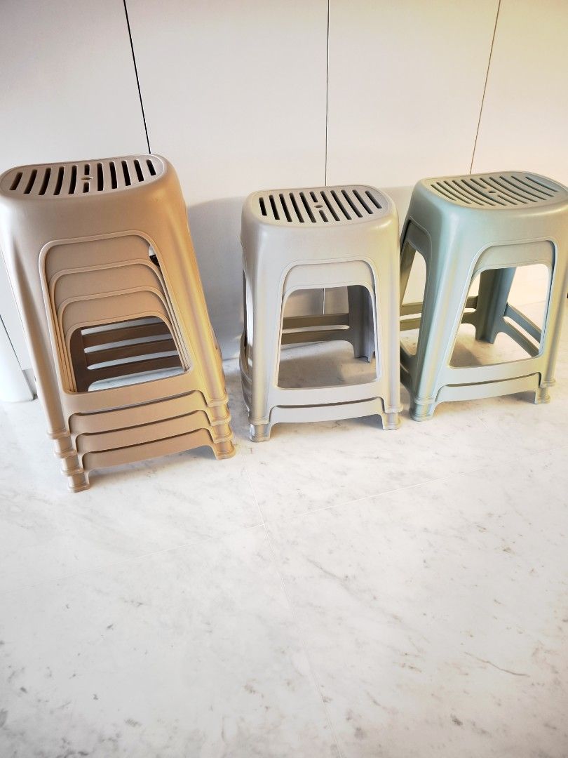 Plastic Stacking Stools (Category: Chairs) located in Singapore. Submitted by comet13 (Listing ID 1427376877, Image 1). Description: https://fairprice.com.sg/product/citylife-signature-haren-stool-ice-grey-1-pc-90149006 Retail $12.90 per piece Selling $7 per piece.
