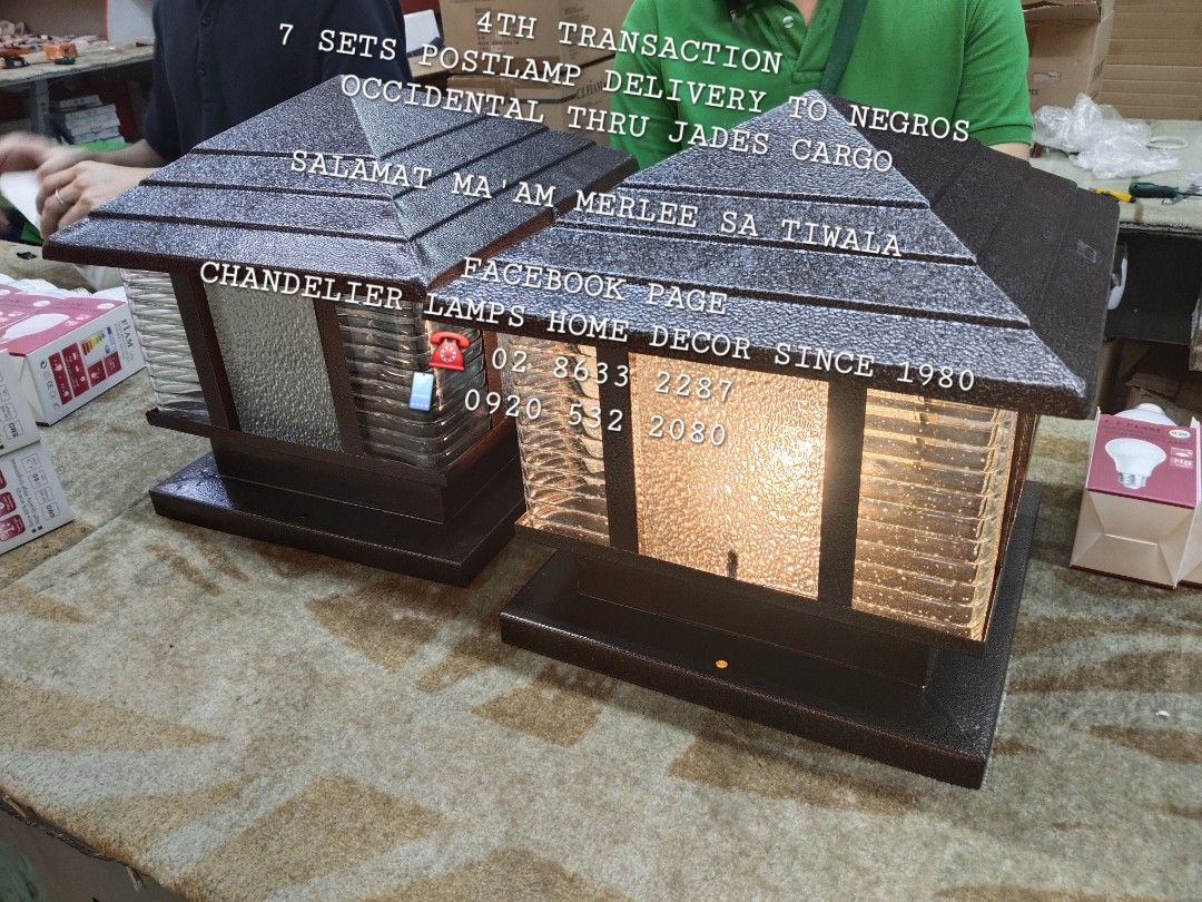 Post Lamp Home Decor (Category: Lighting) located in Antipolo. Submitted by homelightingtrading (Listing ID 1427364378, Image 3). Description: Fourth transaction complete! 🥳 Seven sets of post lamps are on their way to Negros Occidental via Jades Cargo. Thank you, Ma'am Merlee, for your trust! 🙏 Find us on Facebook: Chandelier Lamps Home Decor Since 1980. ☎️ 02 8633 2287 📱 0920 532 2080 #Transaction #Postlamps #Delivery #Trust #Facebook #Chand