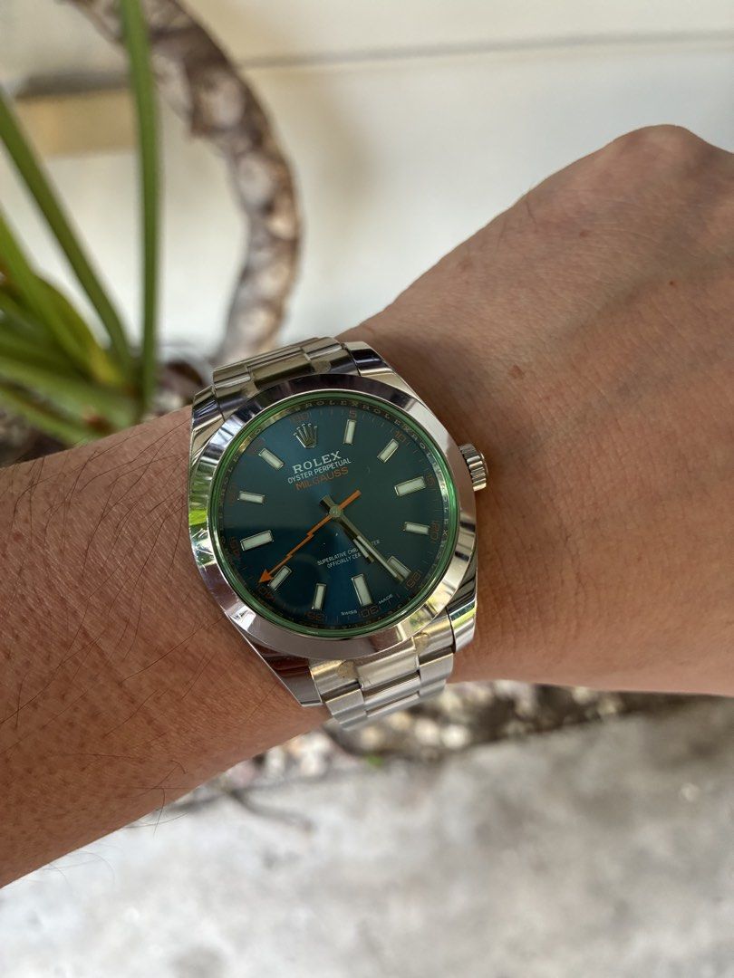 Rolex Oyster Perpetual Milgauss (Category: Luxury Watches) located in Makati City. Submitted by dailyticker (Listing ID 1427368779, Image 3). Description: Rolex Oyster Perpetual Milgauss watch with a blue dial and orange second hand. The watch has a stainless steel bracelet and a green-tinted crystal. Includes the original box and papers. (2018) ₱765k No last price queries for serious interests only .