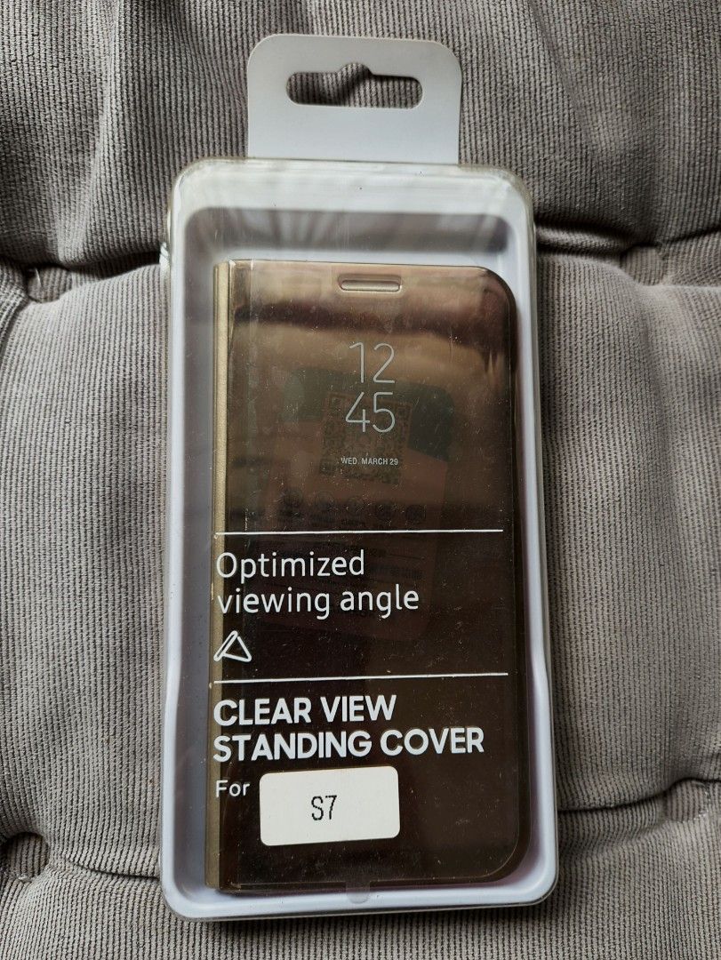 Samsung S7 Clear View standing cover phone casing (Category: Cases & Sleeves) located in Quezon City. Submitted by drkco (Listing ID 1427375479, Image 2). Description: Never used, just stored. Still comes w/ its plastic covering and case..