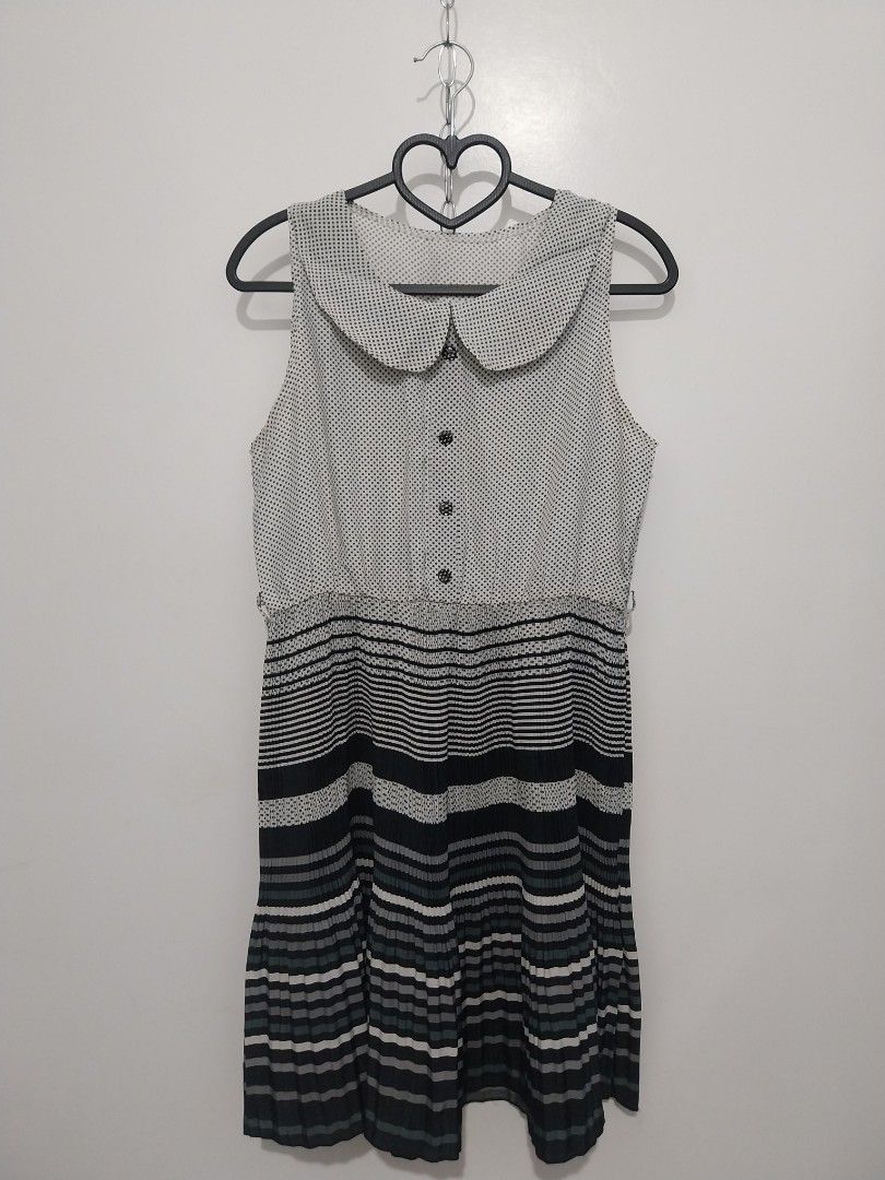 Vintage Sleeveless Dress (Category: Dresses) located in Antipolo. Submitted by jen_uine (Listing ID 1427339084, Image 1). Description: Vintage-Style Polka Dot & Striped Collar Mini Dress - Condition: Good as new - Size: * Bust - 34" * Waist - 28-34" * Lenght - 31".