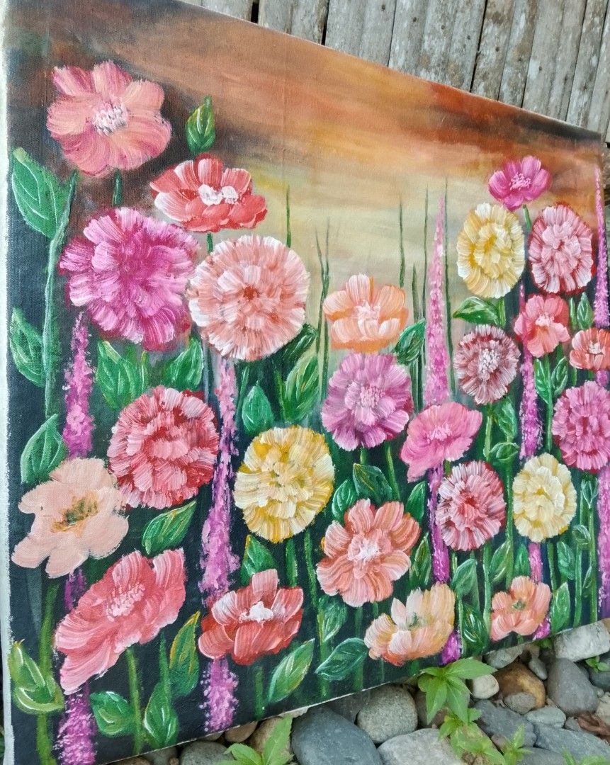 #002 Abstract Floral Painting (Category: Art & Prints) located in Manila. Submitted by alarts (Listing ID 1424253774, Image 2). Description: Materials: Acrylic paint on Canvas Size: 25 x 30 inches Beautiful oil painting of colorful flowers on canvas. Adds warmth and beauty to any space..