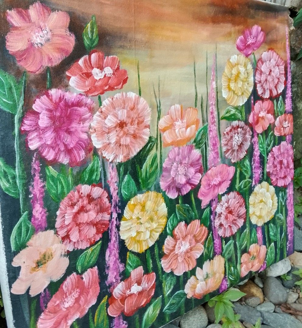 #002 Abstract Floral Painting (Category: Art & Prints) located in Manila. Submitted by alarts (Listing ID 1424253774, Image 3). Description: Materials: Acrylic paint on Canvas Size: 25 x 30 inches Beautiful oil painting of colorful flowers on canvas. Adds warmth and beauty to any space..