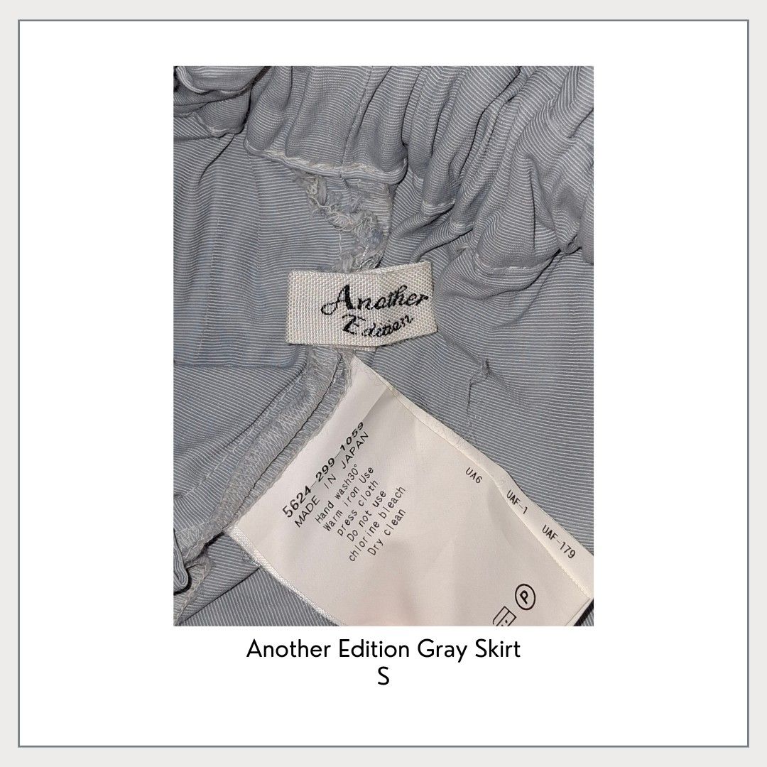 Another Edition Gray Skirt - Size S (Category: Skirts) located in Pasig City. Submitted by declutter_with_cha (Listing ID 1424214630, Image 2). Description: - Another Edition gray skirt - Size: S - Features: Gathered waistband, two front pockets - Made in Japan - Care: Hand wash or dry clean only Santolan, Pasig MOP: GCash MOD: Lalamove, Grab.
