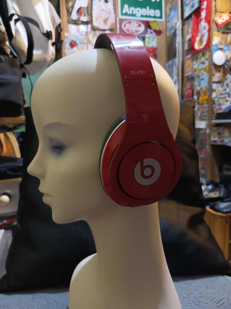 Beats studio by dr. Dre (red) (Category: Headphones & Headsets) located in Quezon City. Submitted by markgolveo (Listing ID 1424338486, Image 2). Description: Beats studio by dr. Dre (red) tested okay very good audio and bass output 2pcs AAA battery operated good band crisp joints issues are foam needs replacement and jack cable has already been replaced by a generic cable.