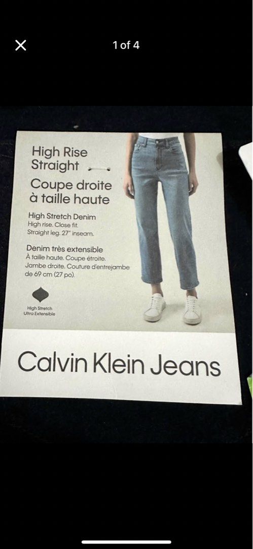 Calvin Klein High Rise Straight Jeans (Category: Jeans) located in Mandaluyong City. Submitted by heyitstey (Listing ID 1424207729, Image 1). Description: Brand new with tags shipped from Canada Calvin Klein High Rise Straight Jeans color Dark Wash size 27 on tag fits 27-28 waist, length 38 onhand ready to ship loc mandaluyong lalamove/lbc.