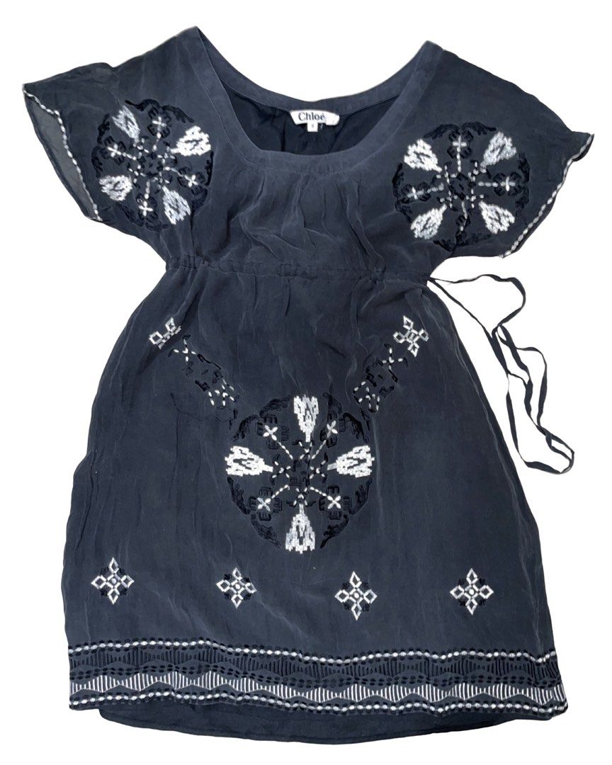 Chloe Embroidered Silk Dress Size 6 (Category: Dresses) located in Antipolo. Submitted by etherealtech7 (Listing ID 1424294192, Image 1). Description: Chloe embroidered summer dress. 100% Silk. The dress has a tie at the waist for a customizable fit. The size is 6..