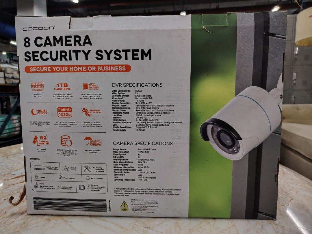 Cocoon 8 Camera Security System (Category: Security Systems & CCTV Cameras) located in Manila. Submitted by riley1205 (Listing ID 1424268951, Image 2). Description: - Coccon 8 Camera Security System - 8 Channel Camera - Full HD Hight Definition 1080P - 1 TB Hard drive - View On Mobile, Table, And Computer - HDMI, Night Vision - Motion Detection - Weather Resistant Cameras - 180° Camera Rotation - Call or Text 09757387803 .