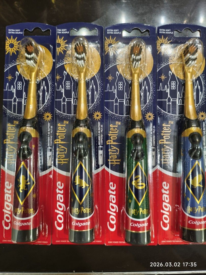 Colgate Harry Potter Kids Electric Toothbrush (Category: Oral Care) located in General Trias. Submitted by cbyegandco. (Listing ID 1424254072, Image 1). Description: - Colgate Harry Potter Toothbrushes - Features a different house design - Extra soft bristles - Colgate branded packaging - New and sealed - Batteries Included *Price is per unit. If you purchase the set of 4, the price is P2500..