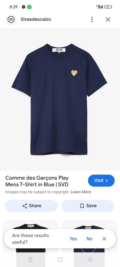 Comme des Garcons Play Gold Heart T-shirt (Category: Shirts) located in General Santos City (Dadiangas). Submitted by angelofetr74296 (Listing ID 1424278330, Image 1). Description: - Black Comme des Garcons Play T-shirt - Features a gold heart logo - Crew neck and short sleeves - Size: S - Made in Japan - Material: 100% cotton.