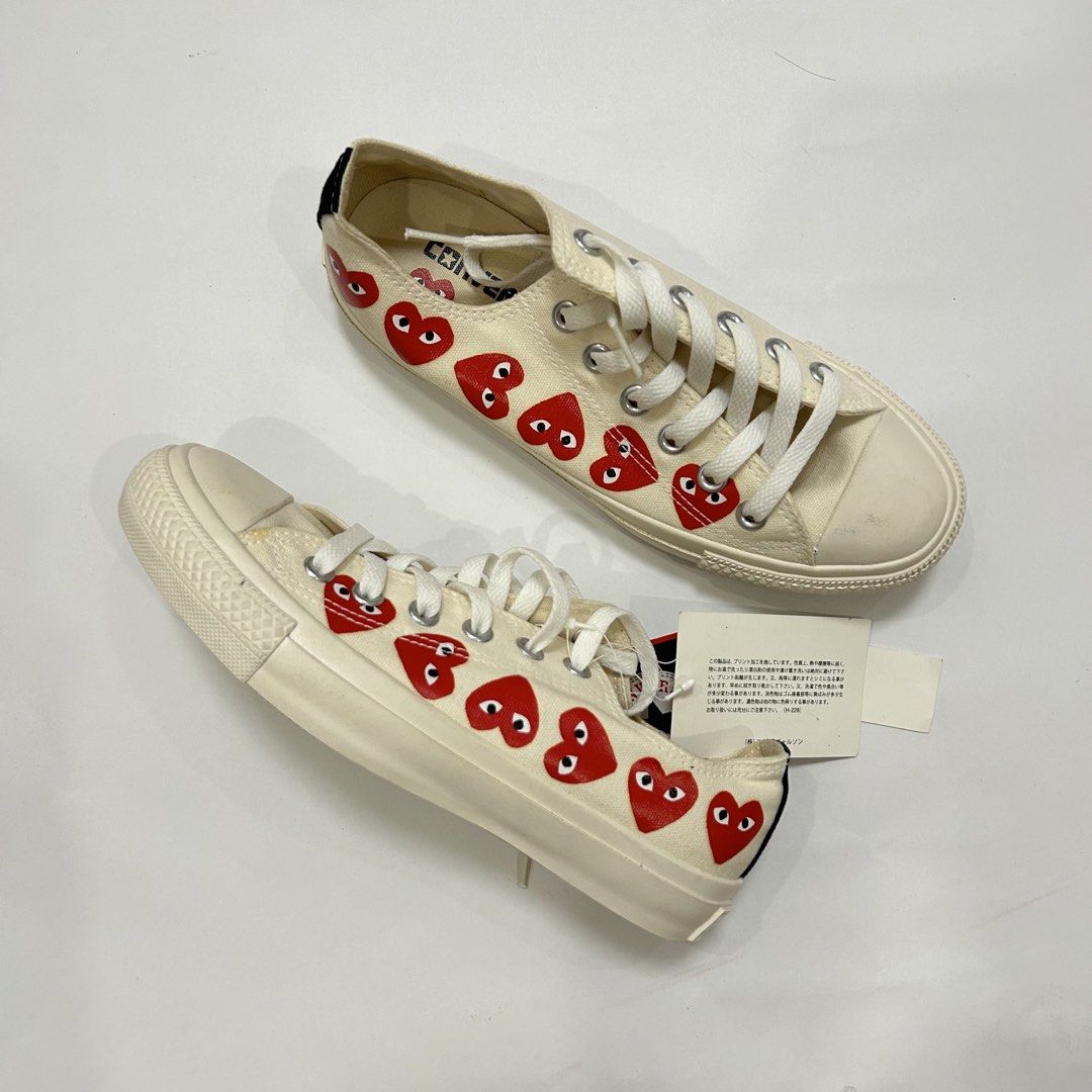 Converse x CDG Comme des Garcons Play Sneakers (Category: Sneakers) located in Taguig. Submitted by carpicks.mnl (Listing ID 1424281341, Image 1). Description: for sale! brand new cdg converse multi hearts sneaker ₱3,500 firm (SRP ₱6,200 in Japan) - US 5 mens (24 cm JPN) - yellowing sa sides ng hearts and super super minor sole sep but wearable - brand new with tag and box, can send pics - firm price since below srp - from Japan loc: new lower bi