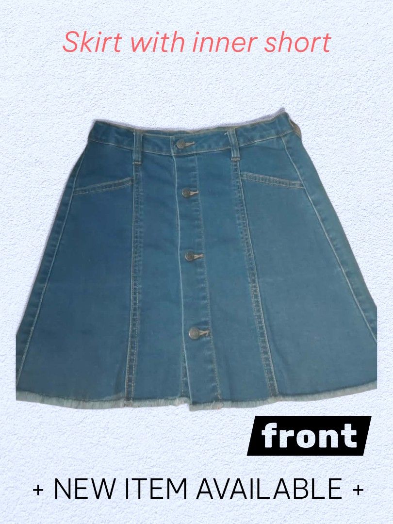 Denim Skirt with Inner Short (Category: Skirts) located in Silang. Submitted by rfjlee (Listing ID 1424310551, Image 1). Description: Denim skirt features an inner short for added comfort and coverage. It has a button-down front and a classic design. The skirt has a raw hem and a light blue wash. chat me maybe we lower the price☺☺ size 24/25.