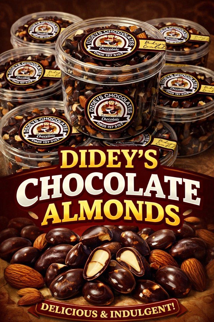 Didey's Chocolate Almonds (Category: Packaged & Instant Food) located in Calbayog City. Submitted by threads_boutique (Listing ID 1424193074, Image 1). Description: - Didey's Chocolate Almonds - Almonds coated in rich chocolate - Generous amount per tub - Clear packaging - Perfect snack for any occasion.