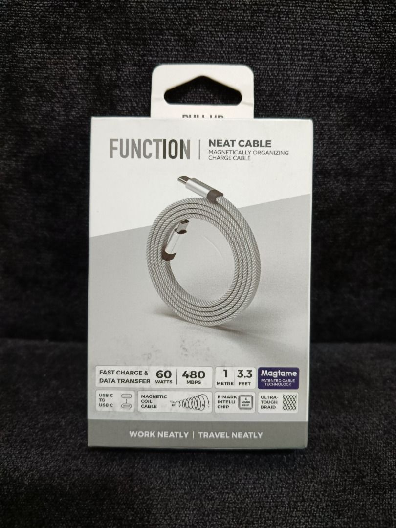 Function101 Neat Cable – Magnetically Organizing Cable (Category: Chargers & Cables) located in Manila. Submitted by techtock (Listing ID 1424209986, Image 1). Description: Keep your workspace clutter-free with the Function101 Neat Cable – a smart magnetic cable that coils neatly and stays organized. Key Features: • USB-C to USB-C charging cable (60W) • Built-in magnetic attraction for easy coiling • Flat cable design prevents tangling • Perfect 