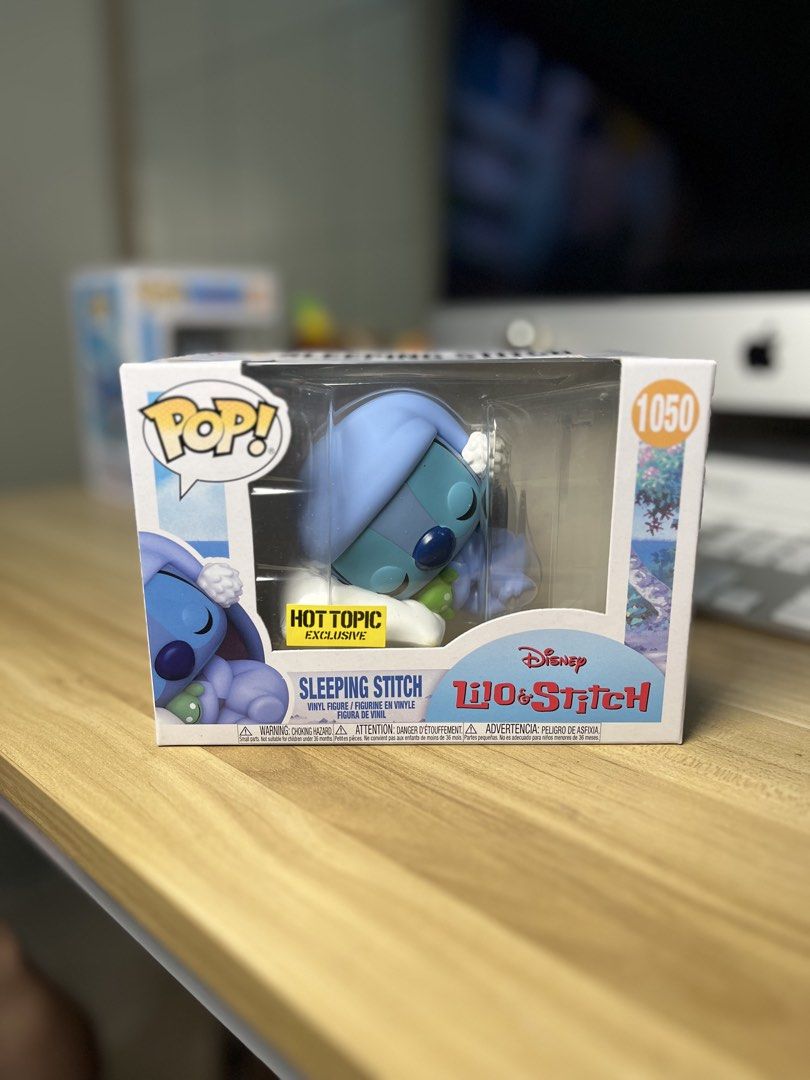 Funko Pop! Disney Lilo & Stitch Sleeping Stitch #1050 (Category: Designer & Blind Box Toys) located in Dasmarinas. Submitted by margo09 (Listing ID 1424181865, Image 1). Description: Funko Pop! features Sleeping Stitch from Disney's Lilo & Stitch. It is a Hot Topic exclusive, with the number 1050. The box shows Stitch sleeping on a pillow. The back of the box displays other Lilo & Stitch Funko Pop! figures. It is a collectible item for Disney fan