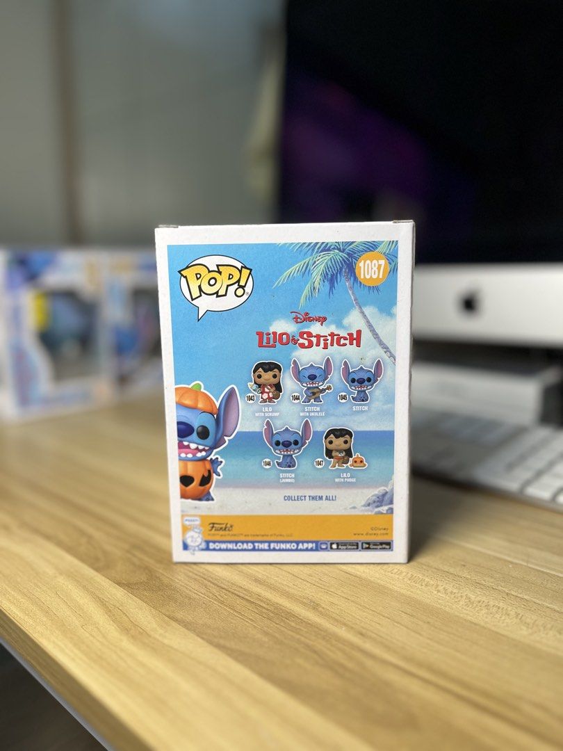Funko Pop! Lilo & Stitch Pumpkin Stitch 1087 (Category: Designer & Blind Box Toys) located in Dasmarinas. Submitted by margo09 (Listing ID 1424181305, Image 3). Description: - Funko Pop! of Stitch dressed as a pumpkin. - Hot Topic exclusive. - Features the Funko Pop! logo. - Number 1087 on the box. - Box shows other Lilo & Stitch characters. - Great collectible for Disney enthusiasts..