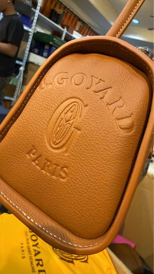 Goyard Bonbonnier shoulder bag (Category: Luxury Bags & Wallets) located in Manila. Submitted by thebodega88 (Listing ID 1424206967, Image 2). Description: - Goyard Bowling Bag - Signature Goyardine canvas - Leather trim and handles - Vibrant yellow interior - Includes matching leather tag - Made in France - Serial number: SOA 120250.
