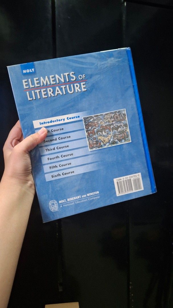 Holt Elements of Literature Introductory Course (Category: Textbooks) located in Pasig City. Submitted by adrien.a (Listing ID 1424206469, Image 3). Description: - Holt Elements of Literature Introductory Course (Virginia Edition) - Features literary texts and exercises - Includes sections on comparing literature, fairy tales, and retelling guides - Bought from CIIT College of Arts & Technology Library.