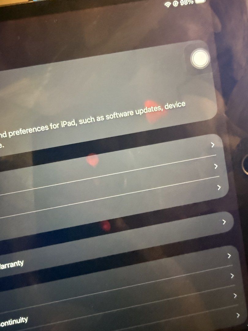 Ipad Air 3 - 64GB (Category: iPad) located in Pasay City. Submitted by jmrpczn.1 (Listing ID 1424306054, Image 3). Description: Ipad air 3rd Gen 64 gb IOS 26 A12 Bionic With slight bend on screen (naupuan) With little red markings on screen (see pictures) All working aside sa issues mentioned above All issues don’t affect overall performance. Still good for watching netflix - can last at least 3 movies. 89% Battery Life according to Apple Tech Su