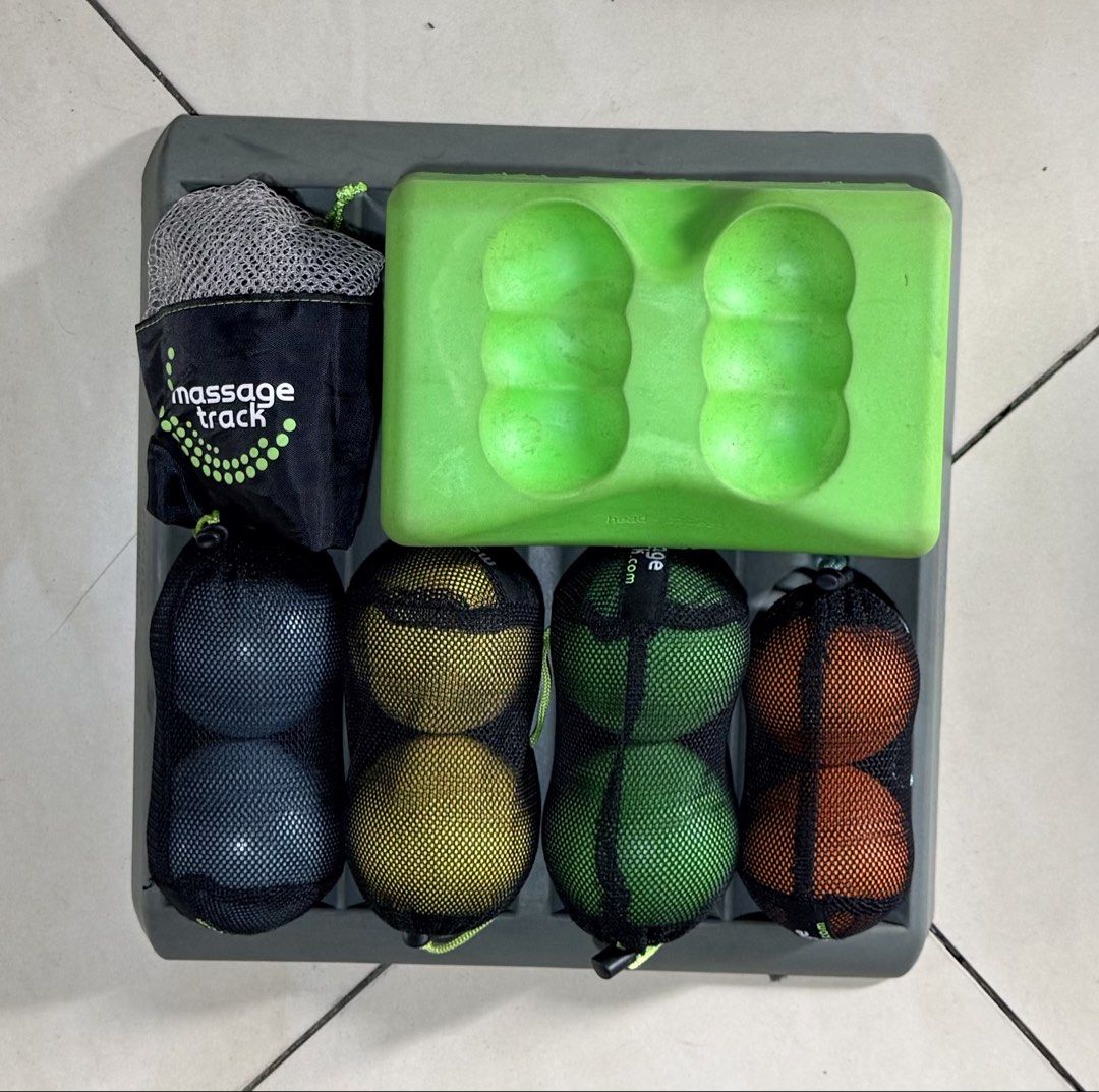 massage track (Category: Massage Devices) located in Taguig. Submitted by toyang50 (Listing ID 1424196535, Image 1). Description: - Massage Track set - Includes massage balls (various colors) and roller - Convenient tray for storage - Ideal for muscle relief and targeting knots.