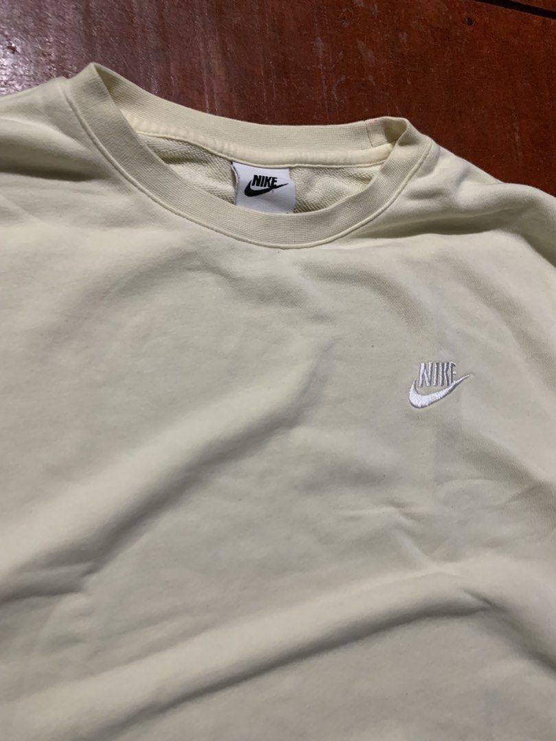 Nike Crewneck Sweatshirt - Cream (Category: Coats, Jackets and Outerwear) located in Butuan. Submitted by rcycl (Listing ID 1424274765, Image 2). Description: - Cream-colored Nike crewneck sweatshirt - Features Nike logo on chest - Size: L - Made in China - Material: 80% cotton, 20% polyester - Chest size on care label: 100cm.
