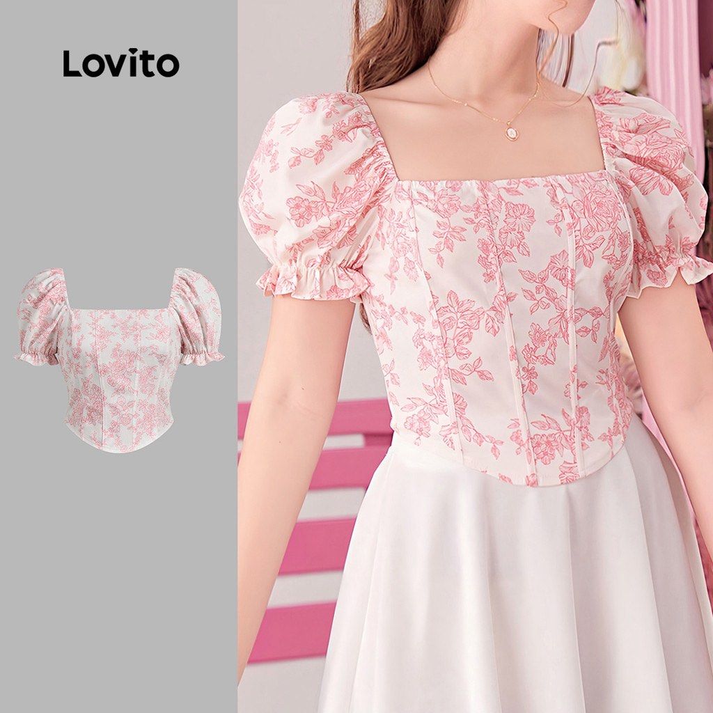 Pink Floral Puff Sleeve Top (Category: Blouses) located in Quezon City. Submitted by byandi (Listing ID 1424169736, Image 1). Description: - Square neckline, with charming puff sleeves. - Adorned with a pink and white floral pattern. - Designed with a fitted bodice. - Slightly flared hem for a flattering silhouette. - Used once sa HK DisneyLand - It’s soft, not corset type of tela.