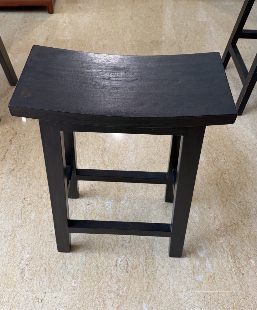 Solid teak Bar Stool (Category: Chairs) located in Singapore. Submitted by zww324 (Listing ID 1424192175, Image 2). Description: - Black wooden bar stools - Stylish design - Sturdy frame - Ideal for kitchen counters or bar areas - Solid construction - 180 for a pair - Self collection by buyer.