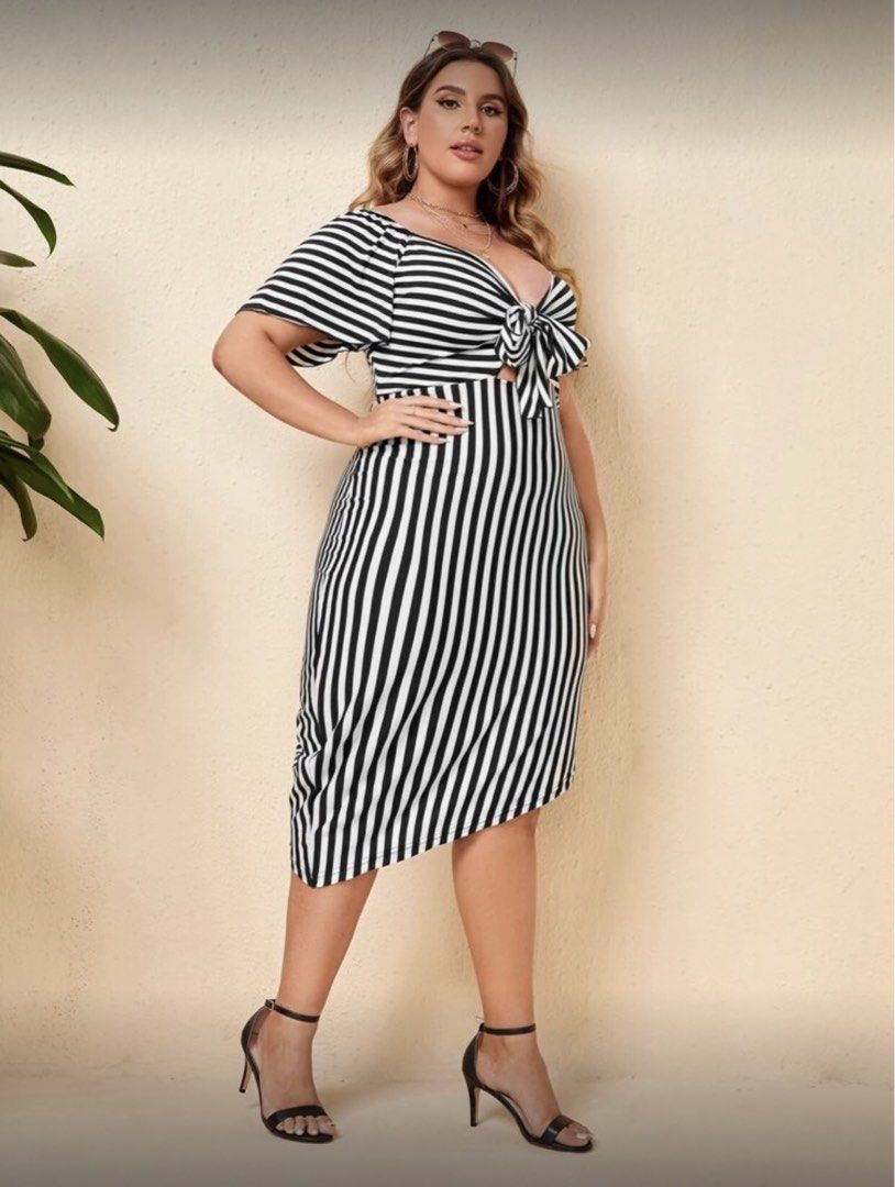 Striped Tie-Front Midi Dress - 0XL (Category: Dresses) located in Quezon City. Submitted by rav00 (Listing ID 1424276038, Image 3). Description: Never Worn - Striped midi dress - Tie-front detail - Short sleeves - Asymmetrical hemline - Square neckline - Size: 0XL - Medium stretch fabric.