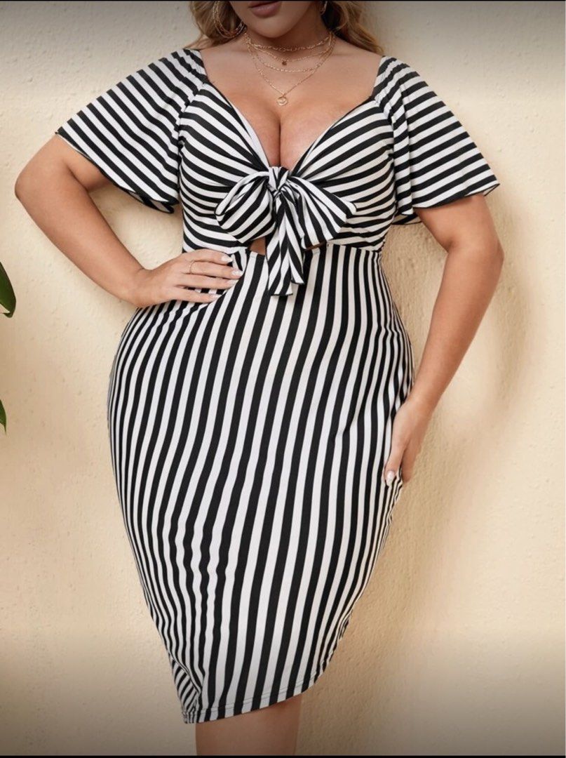 Striped Tie-Front Midi Dress - 0XL (Category: Dresses) located in Quezon City. Submitted by rav00 (Listing ID 1424276038, Image 1). Description: Never Worn - Striped midi dress - Tie-front detail - Short sleeves - Asymmetrical hemline - Square neckline - Size: 0XL - Medium stretch fabric.