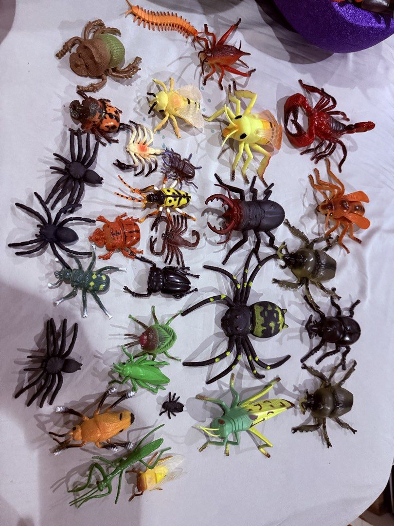 Toy Insect Collection take all (Category: Kids Toys) located in Bulacan. Submitted by makelearningfun (Listing ID 1424282734, Image 1). Description: - Variety of toy insects: spiders, beetles, grasshoppers, and scorpions. - Different colors and sizes. - Ideal for kids who love insects. - Perfect for imaginative play or display. - Great for Halloween decorations. - Includes a range of insect types - Take all for only ₱500 / ₱16 each only.