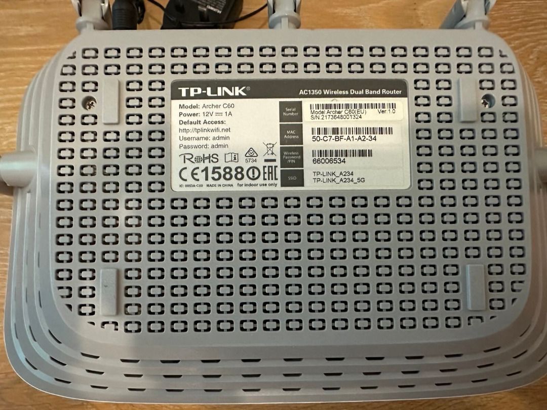 TP-Link Router AC1350 （分類：Wifi及上網相關產品）位於 Hong Kong。 由 jennylm 提交（商品編號 1424249708，圖片 3）。簡介： TP-Link AC1350 Archer C60 router. Features MU-MIMO Dual Band technology for faster speeds and better coverage. Supports Wi-Fi Dual Band. (Box in photo for reference only; does not come with box)。