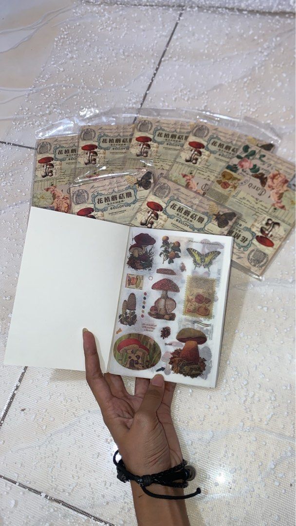 Vintage Mushroom Stickers (Category: Art & Prints) located in Manila. Submitted by fiercefleur (Listing ID 1424227423, Image 1). Description: - Vintage-style mushroom stickers - Features various mushroom illustrations and botanical designs - Multiple sticker sheets included - Clear plastic packaging - Great for scrapbooking, journaling, and decorating - 20 sheets vintage sticker.