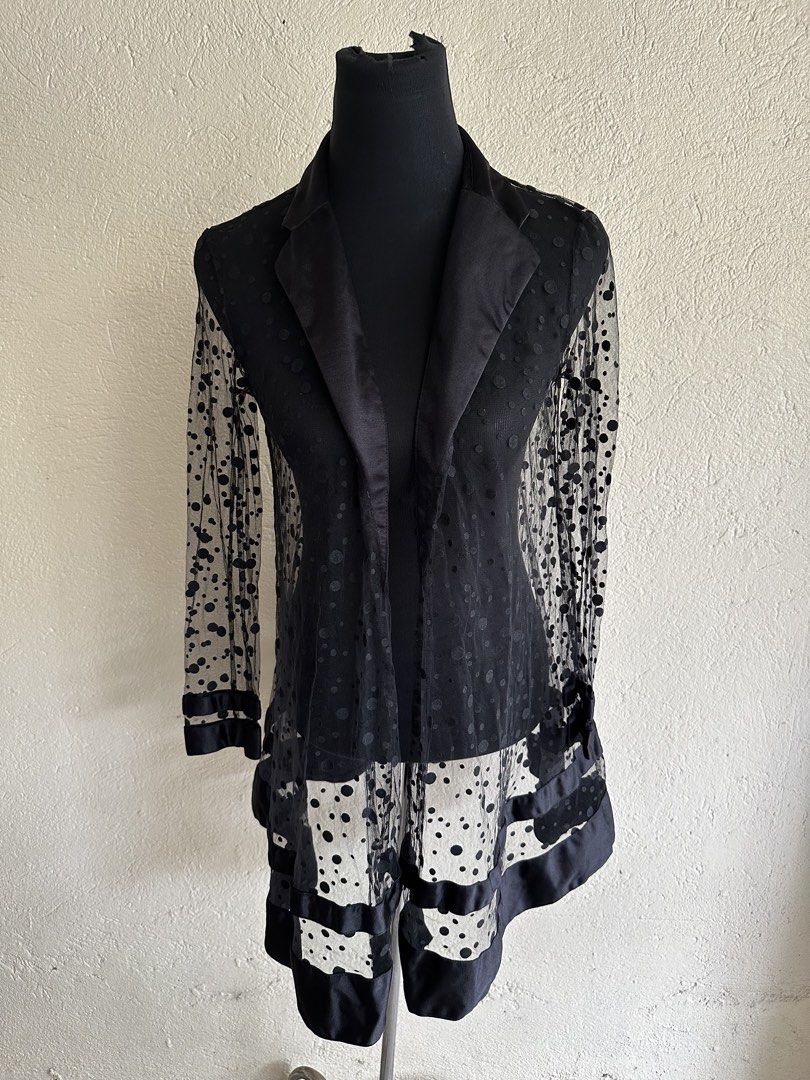 Wild Cat by Winny Polka Dot Longsleeves (Category: Longsleeves) located in Muntinlupa City. Submitted by belica (Listing ID 1424202869, Image 1). Description: - Wild Cat by Winny Longsleeves - Black with polka dot sheer overlay - Classic collar - Long sleeves - Striped bottom hem - Unique and stylish design ⚫️Black longsleeves 🤗Preloved, please manage your expectations. Bawal po sa maarte! 📌ALL SALES FINAL! 🚫No return, no exchange, no refund. 
